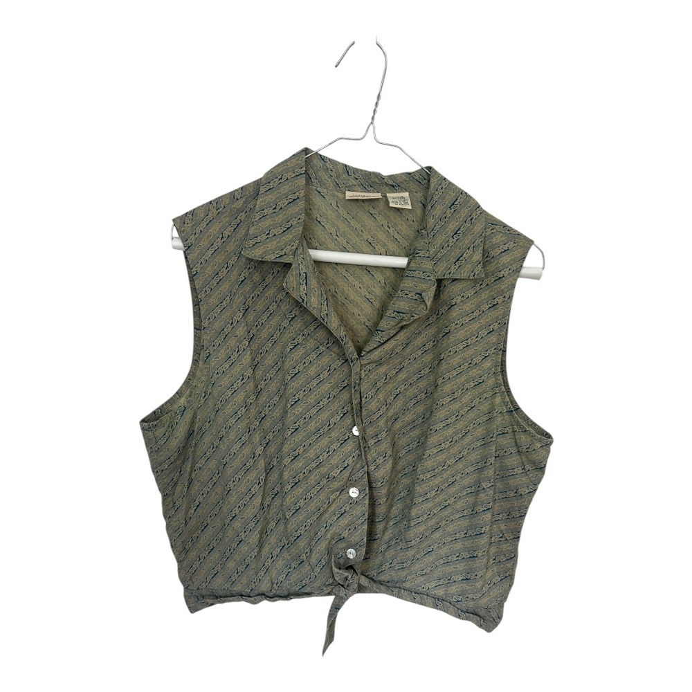 Vintage Cotton Tie-Front Button-Down Tank Large